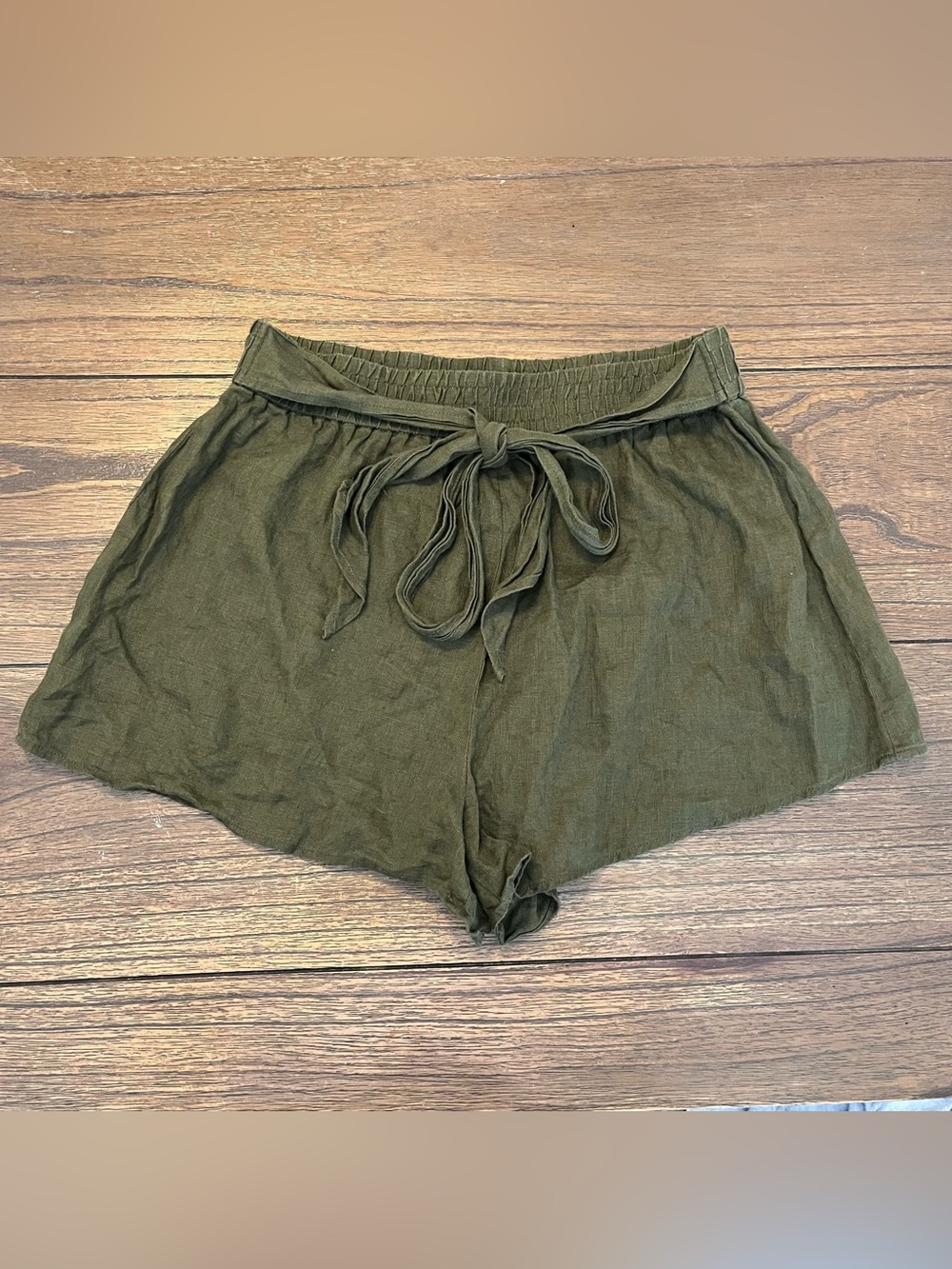 Zara Olive Green Drawstring Linen Shorts Womens Medium EUC